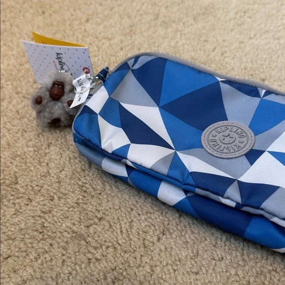 Kipling Blue and White Geometric Pouch - Picture 3 of 7